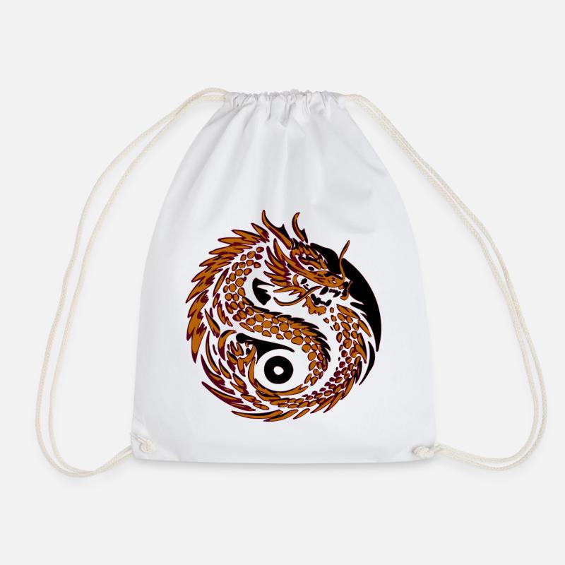 Dragon Spiral Yin of Fire - Drawstring Bag - white