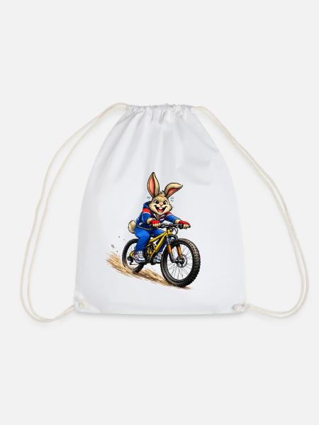 Fröhlicher Hase auf dem Mountainbike - Turnbeutel - Weiß