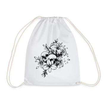 Gothic Skull Flower Shirt Dark Floral Aesthetic - Drawstring Bag - white - Front