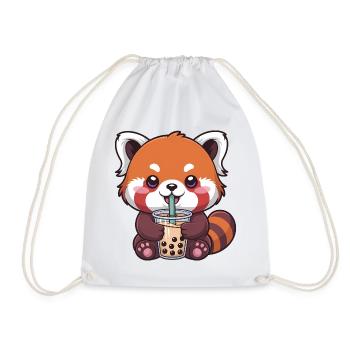 Kawaii Red Panda Drinking Bubble Tea - Drawstring Bag - white - Front