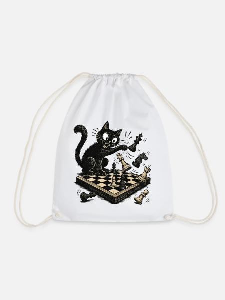 Katzen Schachspieler Schachspiel Schachbrett - Turnbeutel - Weiß