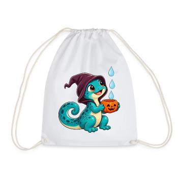 Kuscheldino Halloween Kürbis - Turnbeutel - Weiß - Vorne