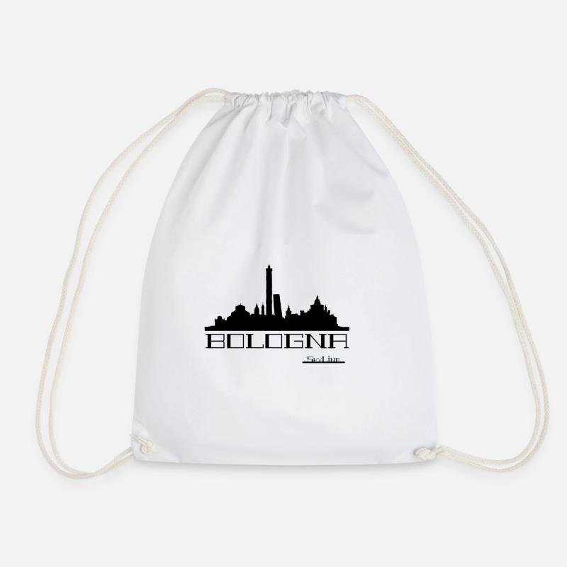 Bologna Skyline Neon Outline - Drawstring Bag - white