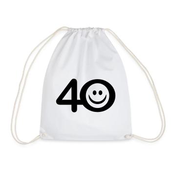 Zum Vierzigsten: 40 mit Lächel-Emoticon - Turnbeutel - Weiß - Vorne