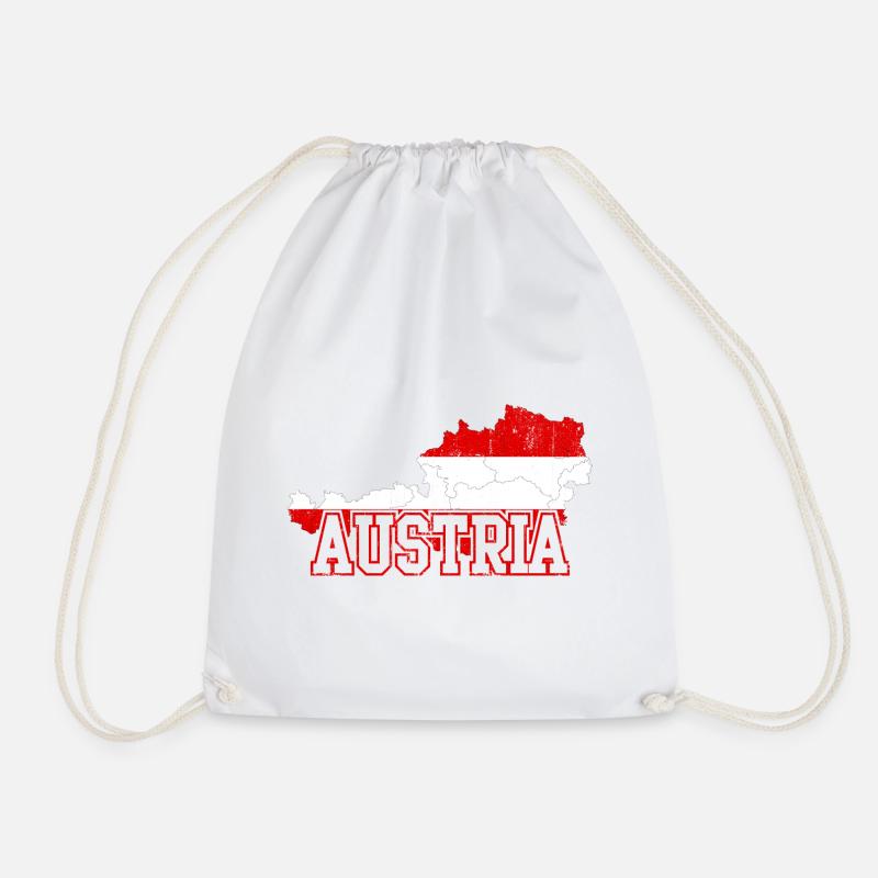 Austria Flag Map Wordmark - Drawstring Bag - white