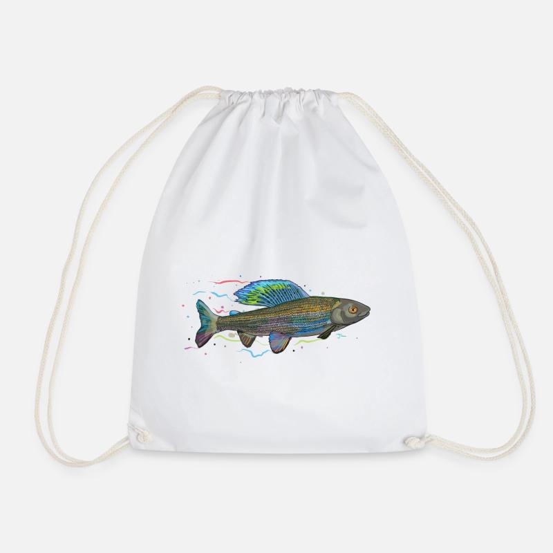 Chromatic iridescent fish - grayling - Drawstring Bag - white