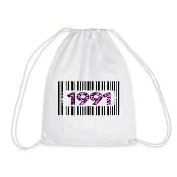 1991 birthday barcode pink leopard retro party - Drawstring Bag - white - Front