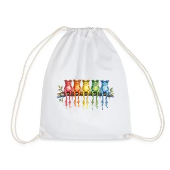 Five colorful frogs with retro glasses - Drawstring Bag - white - Front
