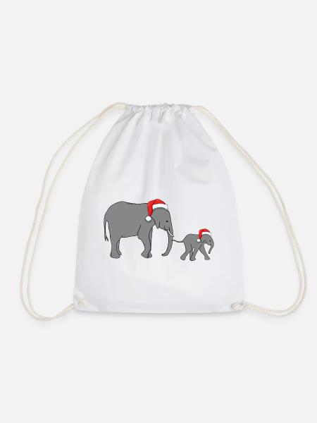 Elephant mother and child with santa hat - Drawstring Bag - white