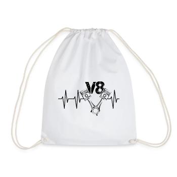 v8 engine pulse cars piston heartbeat tuning icon - Drawstring Bag - white - Front