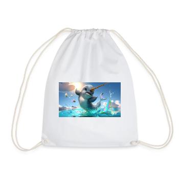 Bébé narval à la corne dorée saute hors de la mer - Sac de sport léger - blanc - Devant