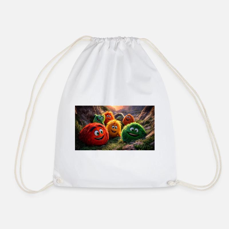 Cheerful Fluffy Monster Pixar Style Fun - Drawstring Bag - white