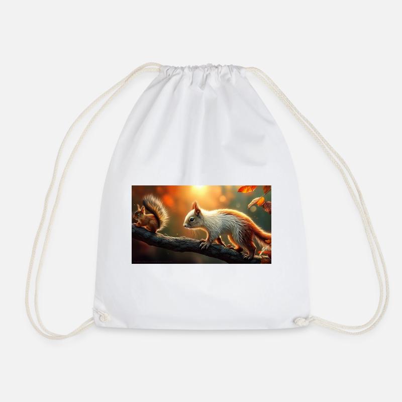 Autumn Squirrel Golden Hour Cute Nature - Drawstring Bag - white