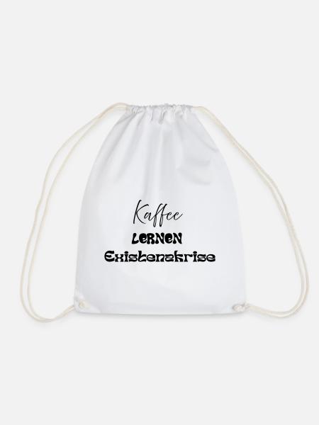 Coffee -> Learning -> Existential Crisis - Drawstring Bag - white