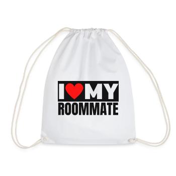 I Love My Roommate Bold Heart Graphic - Drawstring Bag - white - Front