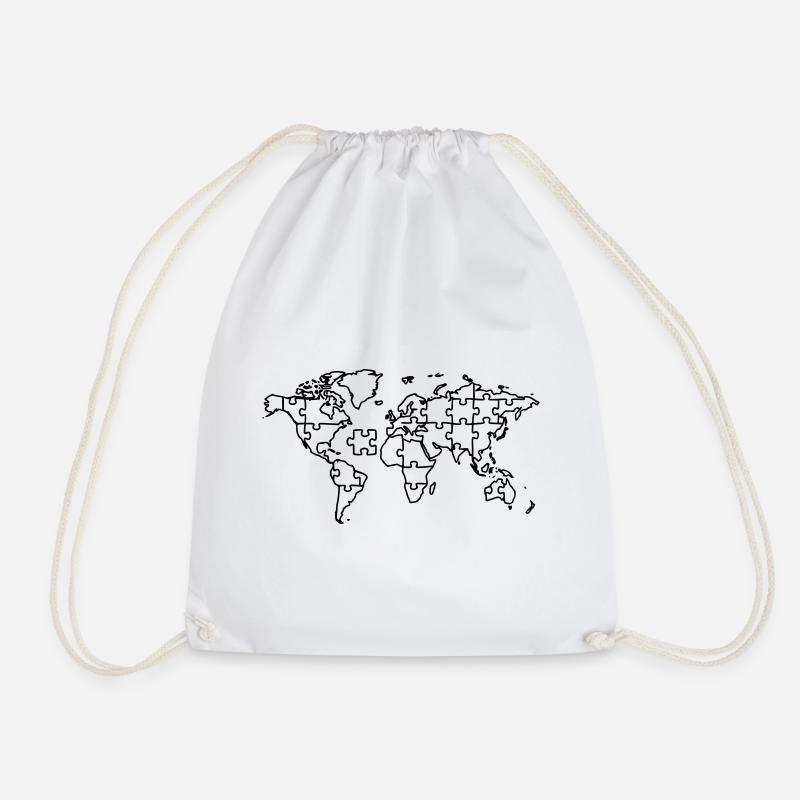 Weltkarte Puzzle Erde Global - Turnbeutel - Weiß