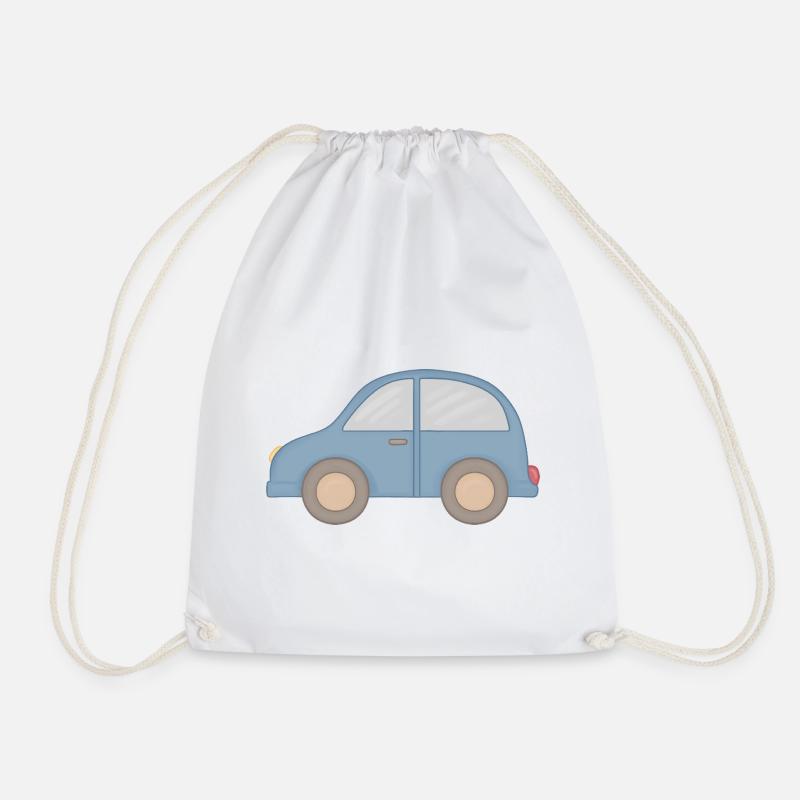 Little Blue Car Graphic - Drawstring Bag - white
