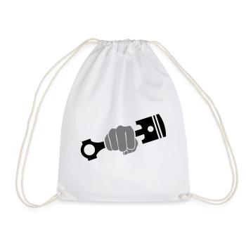Fist holds engine piston - Drawstring Bag - white - Front