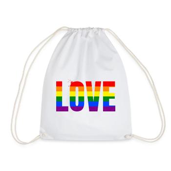 LOVE Rainbow Statement – Bold Equality Message - Drawstring Bag - white - Front
