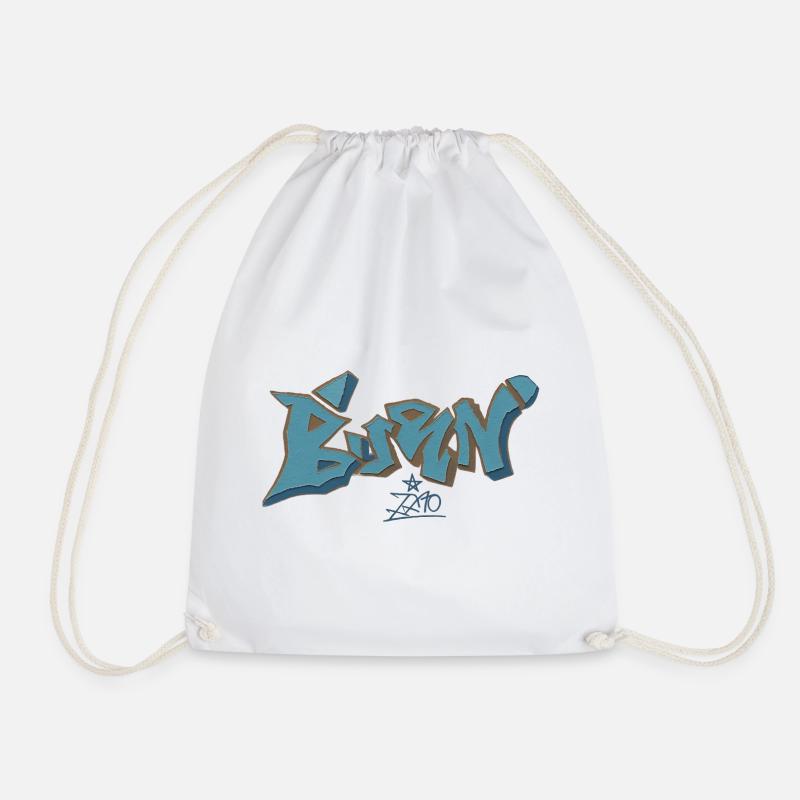Berlin Graffiti Blue Outline - Drawstring Bag - white
