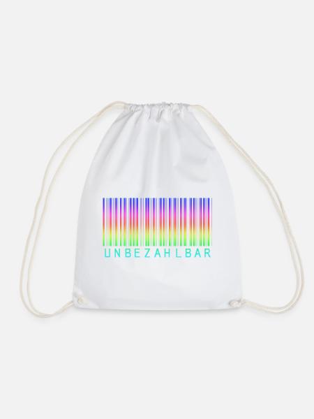 Barcode Regenbogen "UNBEZAHLBAR" - Turnbeutel - Weiß