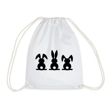 Rabbit silhouette. Happy Easter or Easter party. Egg. - Drawstring Bag - white - Front