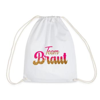 Team Braut! Pink, Gold Glitzer - Turnbeutel - Weiß - Vorne