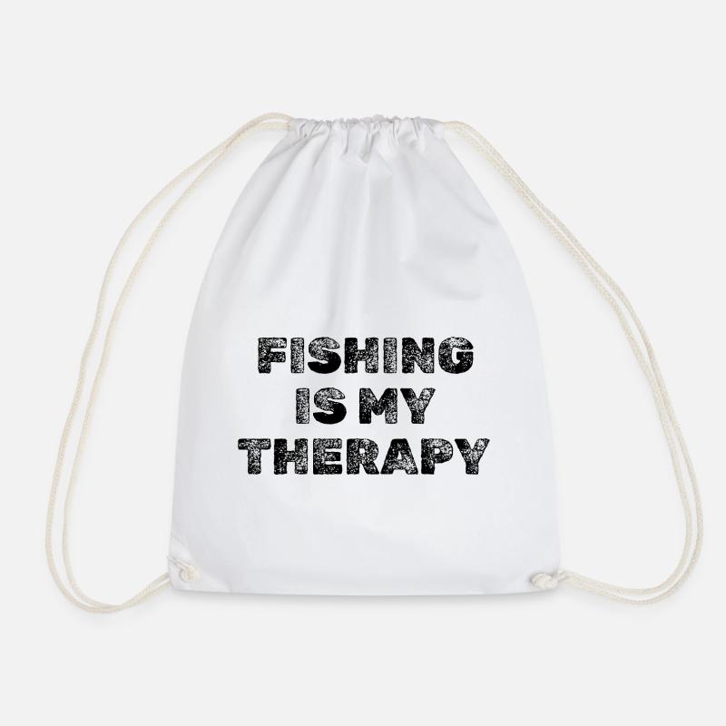 FISHING IS MY THERAPY Angler Spruch - Turnbeutel - Weiß
