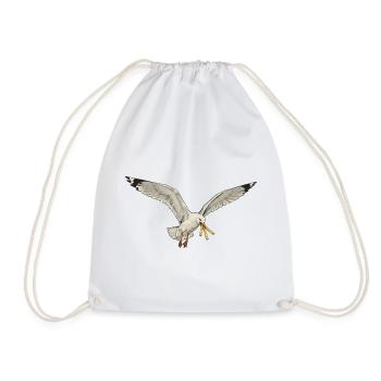 Funny seagull stealing fries on the beach - Drawstring Bag - white - Front