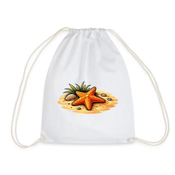 Starfish Beach Illustration Nautical Motif - Drawstring Bag - white - Front
