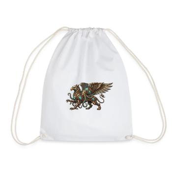 Steampunk bird of prey with turquoise runes - Drawstring Bag - white - Front