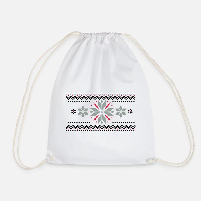 Star pattern in the Norwegian style - Drawstring Bag - white