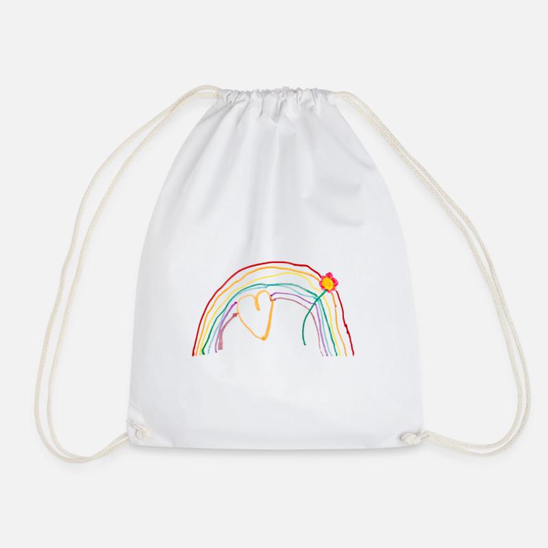 Regenbogen mit Herz und Blume - Turnbeutel - Weiß