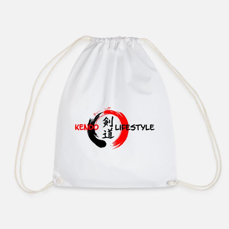 Kendo Japanese script in enso zen circle - Drawstring Bag - white