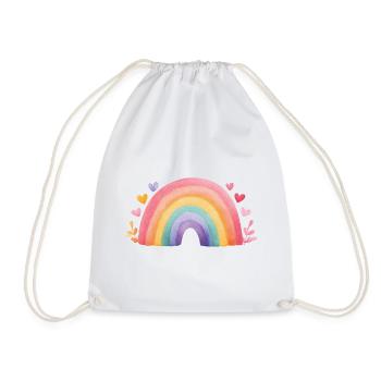 Minimal Rainbow Watercolor Painting – Kids Design - Drawstring Bag - white - Front