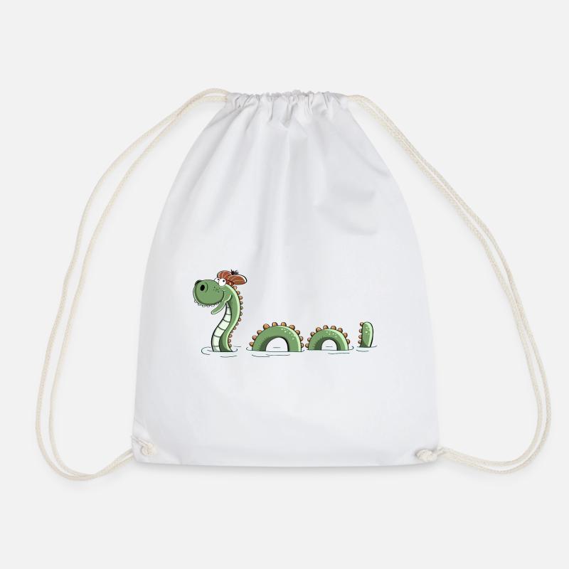 Nessie Sea Monster In Scotland - Comic - Fun - Drawstring Bag - white