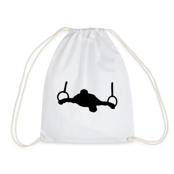 Man in the rings gymnastics exercise - Drawstring Bag - white - Front