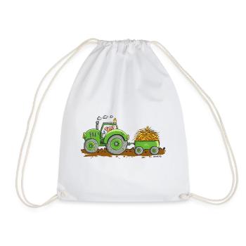 Pig drives tractor with trailer farm - Drawstring Bag - white - Front
