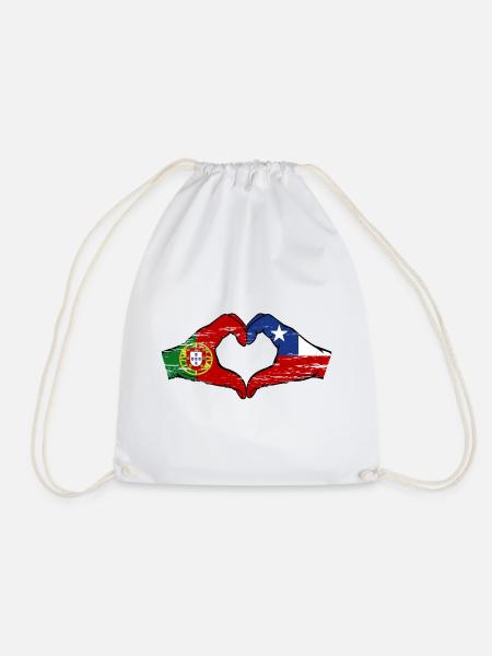 Portugal Chile Flagge Hände Herzform used - Turnbeutel - Weiß