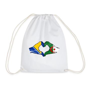 Bosnia Algeria flag hands heart shape used - Drawstring Bag - white - Front