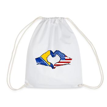 Bosnia USA flag hands heart shape used - Drawstring Bag - white - Front