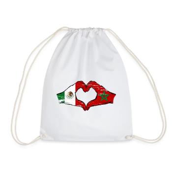 Mexico Morocco Flag Hands Heart Shape Used - Drawstring Bag - white - Front