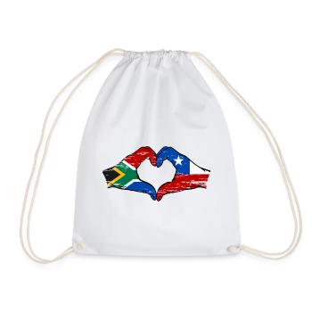 South Africa Chile flag hands heart shape used - Drawstring Bag - white - Front