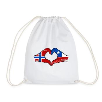 Norway Chile flag hands heart shape used - Drawstring Bag - white - Front