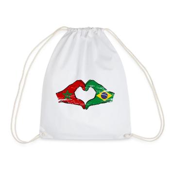Morocco Brazil Flag Hands Heart Shape Used - Drawstring Bag - white - Front