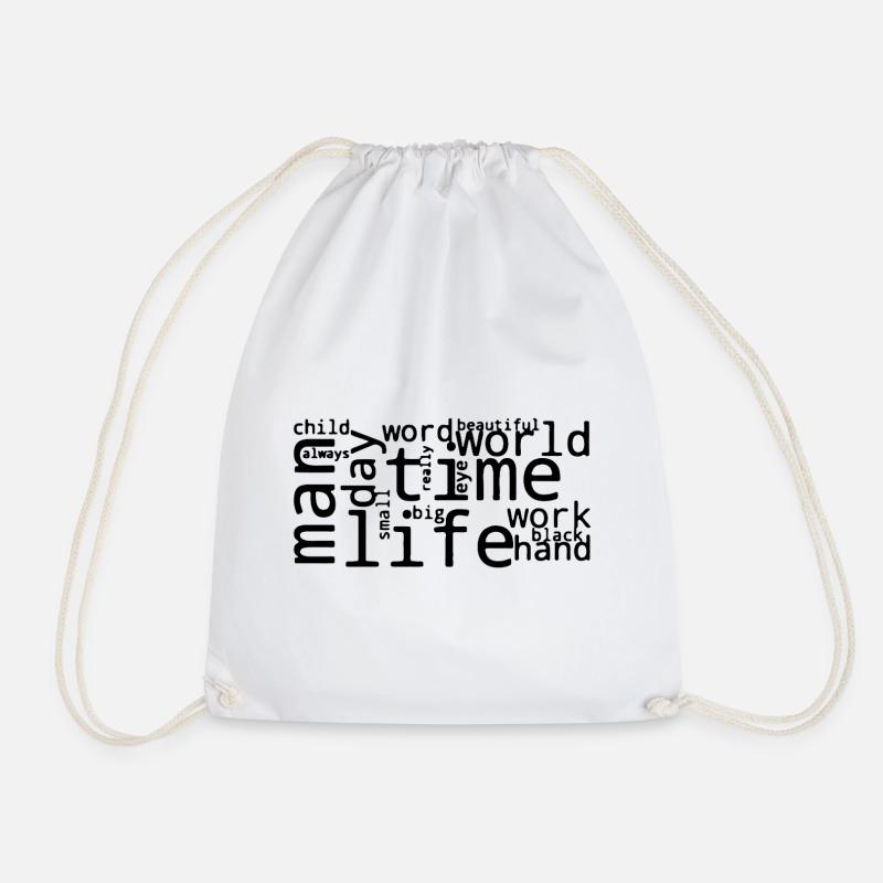 Stylized Frequent English Word Cloud - Drawstring Bag - white