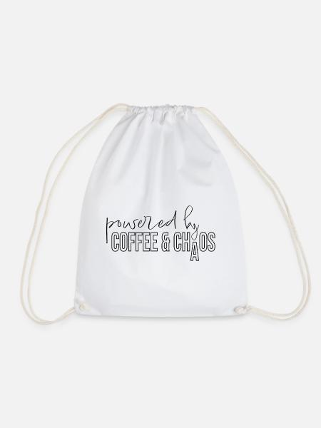powered by coffee and chaos Kaffeejunkie Spruch - Turnbeutel - Weiß
