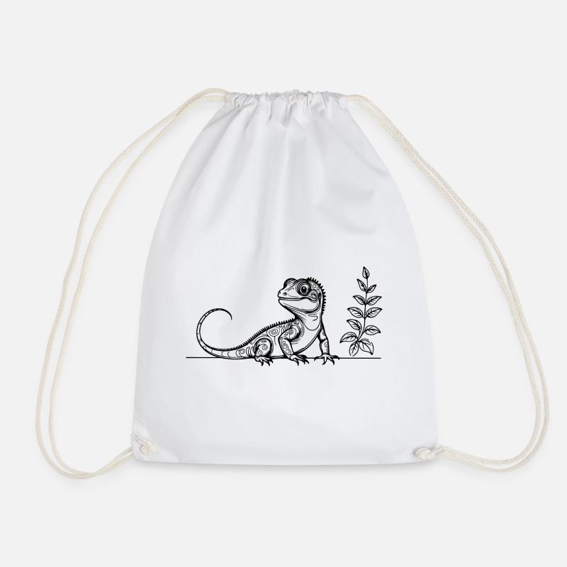 Lizards Line Art – World Lizards Day Design - Drawstring Bag - white