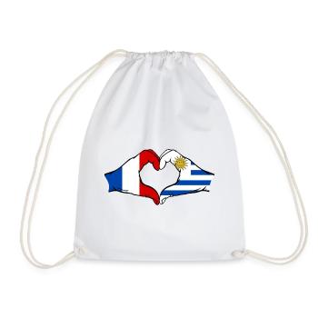 France Uruguay Flag Hands Heart Shape - Drawstring Bag - white - Front