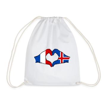 France Iceland flag hands heart shape - Drawstring Bag - white - Front